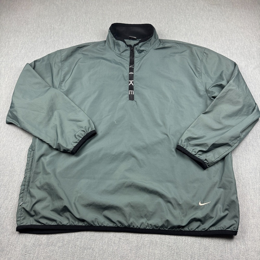 Vintage Nike Jacket‎ Mens 2XL Green Windbreaker 1/2 Zip Running Track Pullover